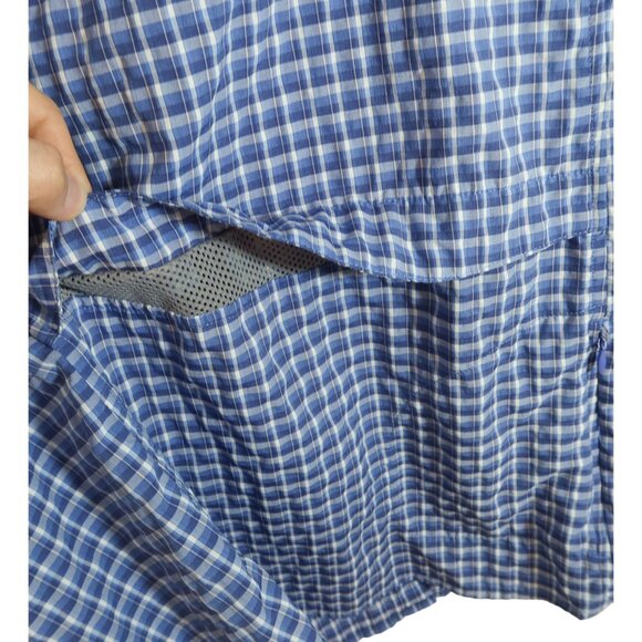 LL BEAN Vented Outdoor Button Up Roll Sleeve Top XL Blue Plaid Fishing Hiking - Picture 4 of 9